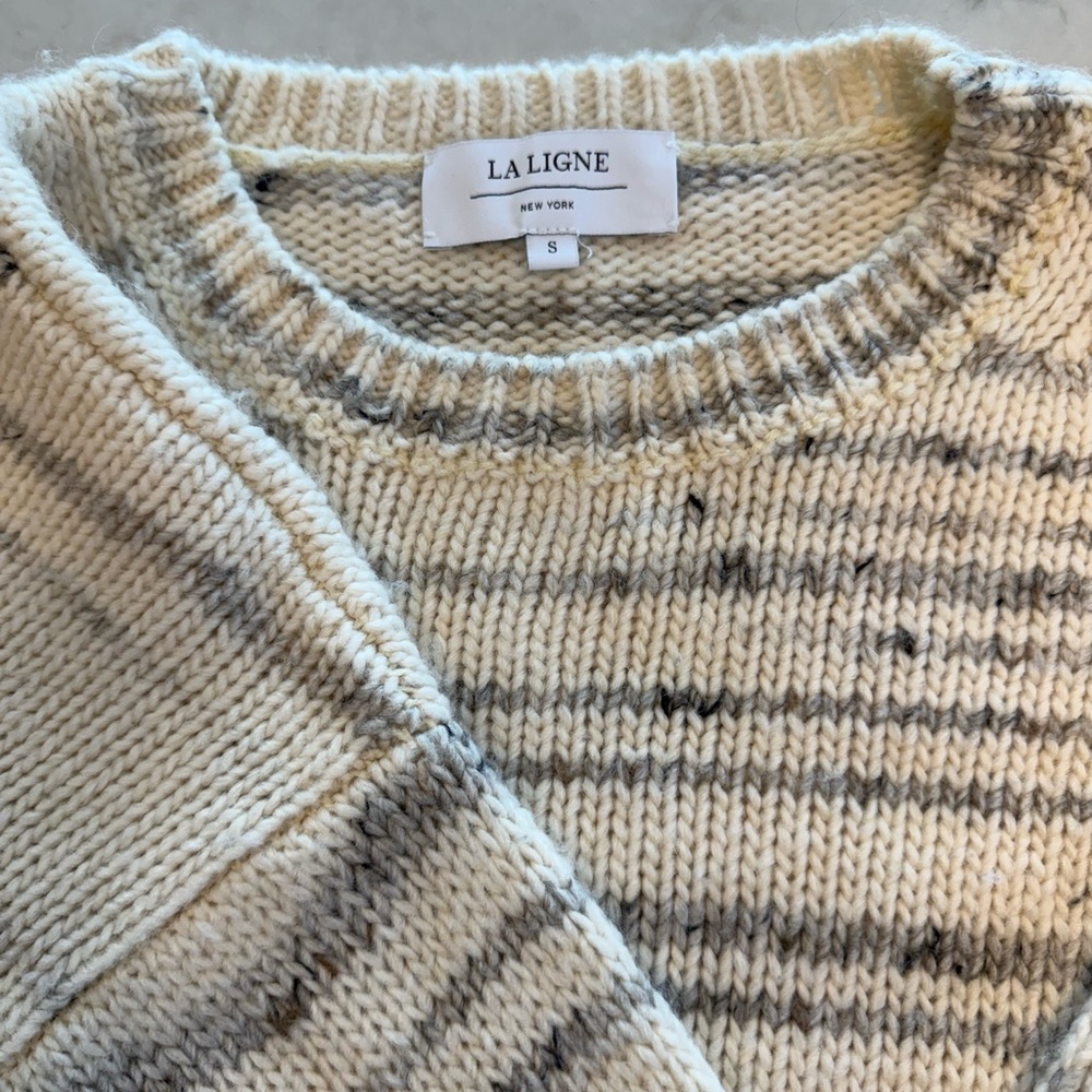 La Ligne Cream and Gray Striped Sweater